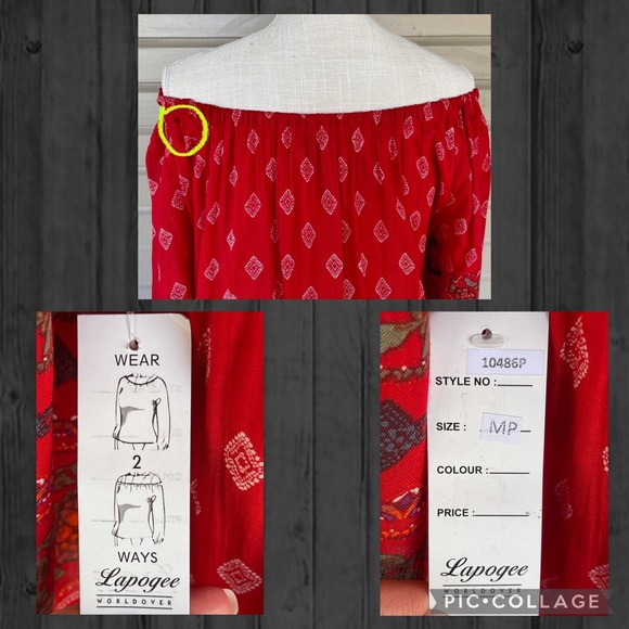 🔴 Beautiful Red Printed Dress with Versatile Neckline - Picture 3 of 4